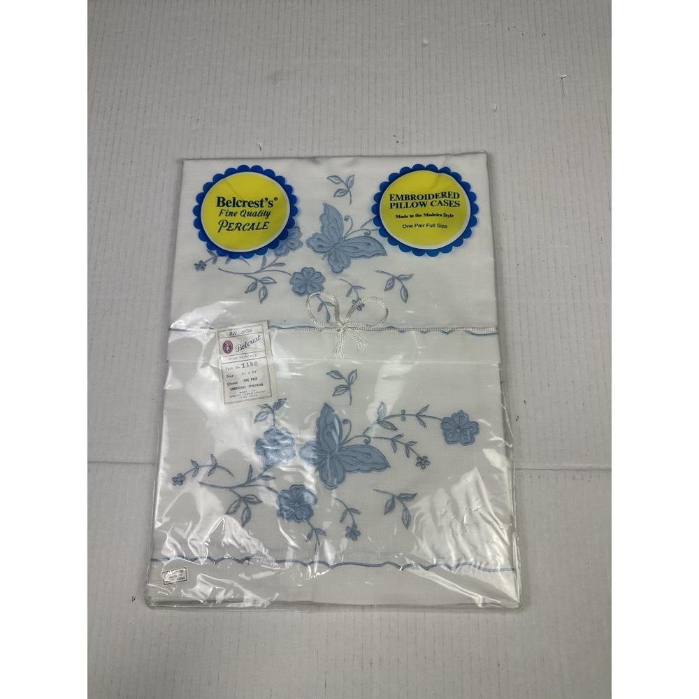 Vtg Belcrest's Embroidered Butterfly Pillow Cases Floral Standard Percale NEW